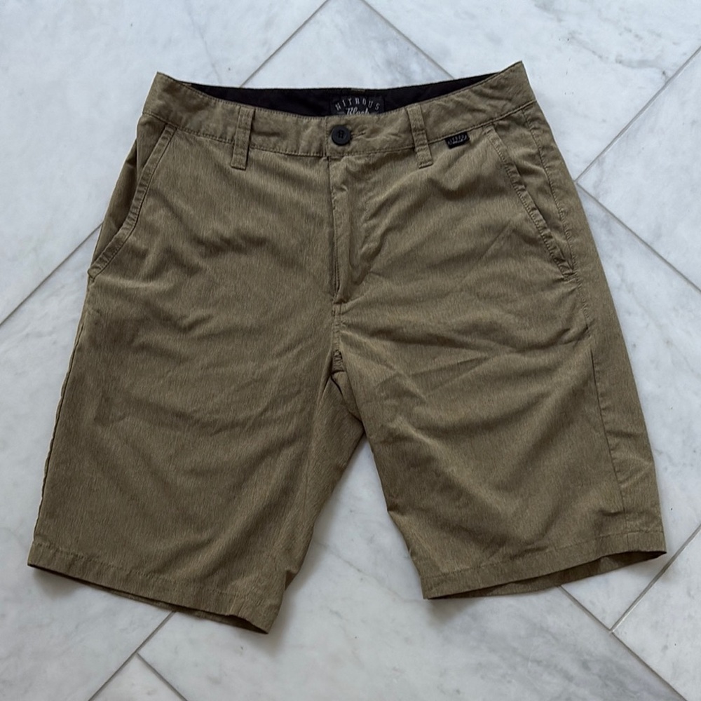 Green Flat Front Shorts Cotton Blend Knee-Length